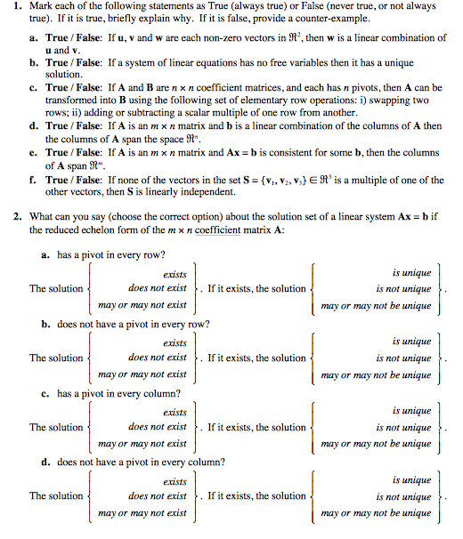 Solved Mark each of the following statements as True (always | Chegg.com