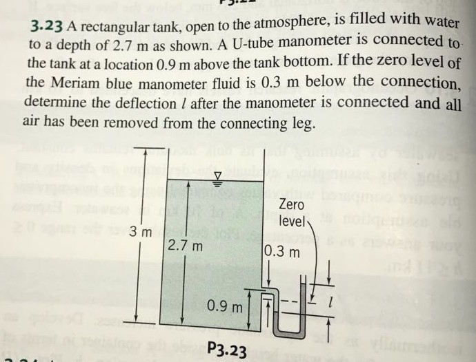 Solved 3.23 to a depth of 2.7 m as shown. A U-tube manometer | Chegg.com