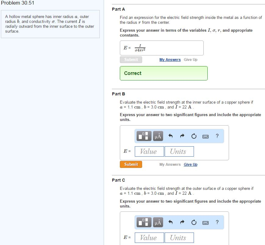 Solved A hollow metal sphere has inner radius a, outer