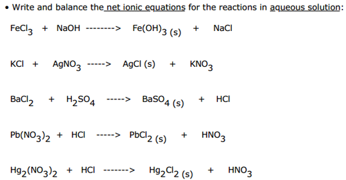 Balanced Net Ionic Equation Examples