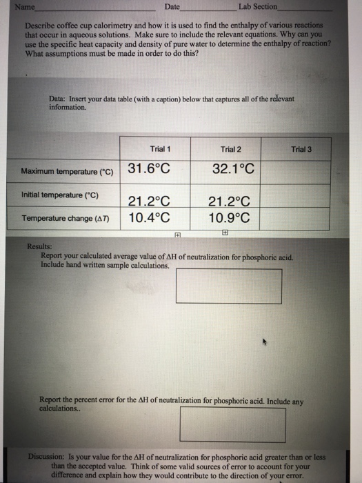 Describe Coffee Cup Calorimetry And How It Is Used... | Chegg.com