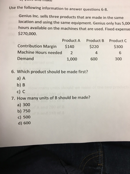 Solved Use the following information to answer questions | Chegg.com