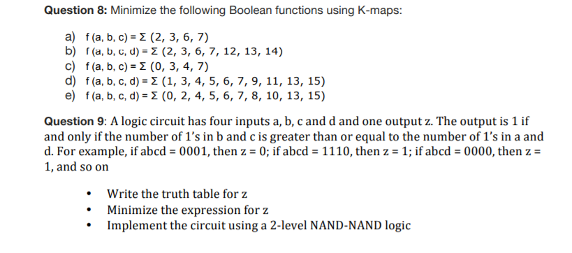 Solved Question 8: Minimize the following Boolean functions | Chegg.com