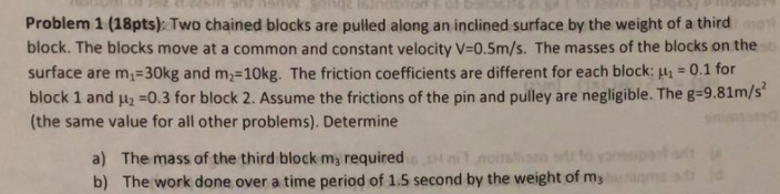 Solved Problem 1 (18pts): Two chained blocks are pulled | Chegg.com