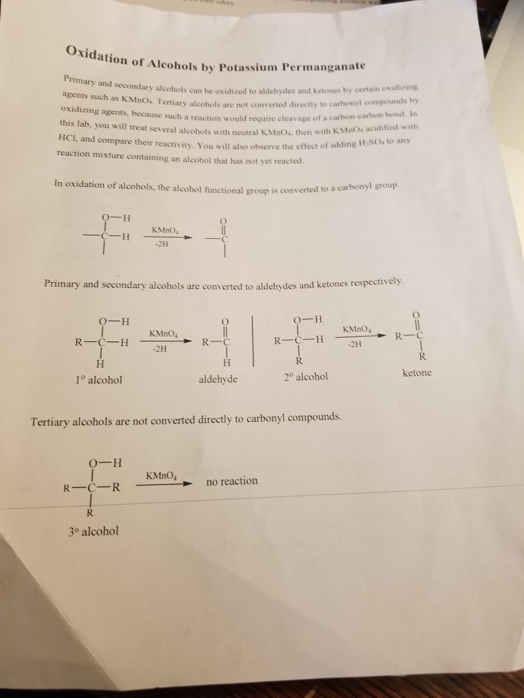 Solved Oxida ation of Alcohols by Potassium Permanganate
