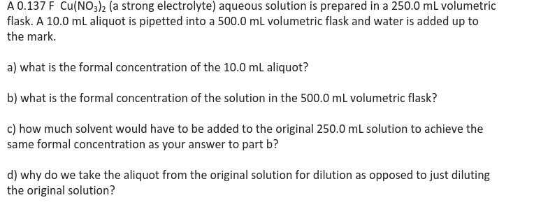 Solved A 0.137 F Cu(NO3)2 (a strong electrolyte) aqueous | Chegg.com