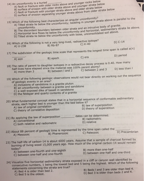 Solved: An Unconformity Is A Buried Fault Or Fracture With... | Chegg.com
