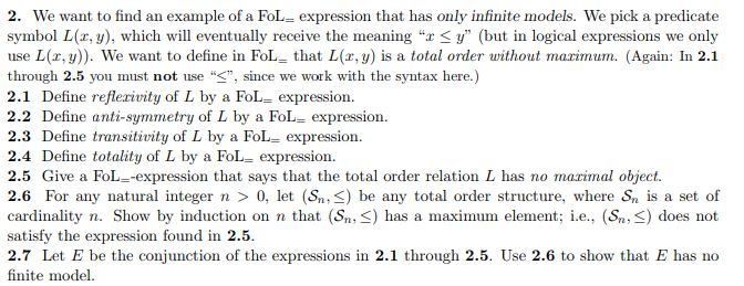 2. We want to find an example of a FoL expression | Chegg.com