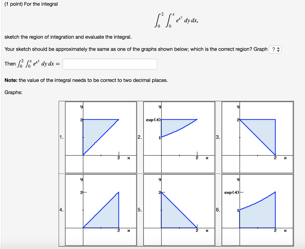 Solved (1 point) For the integral e dy dx, J0 J0 sketch the | Chegg.com