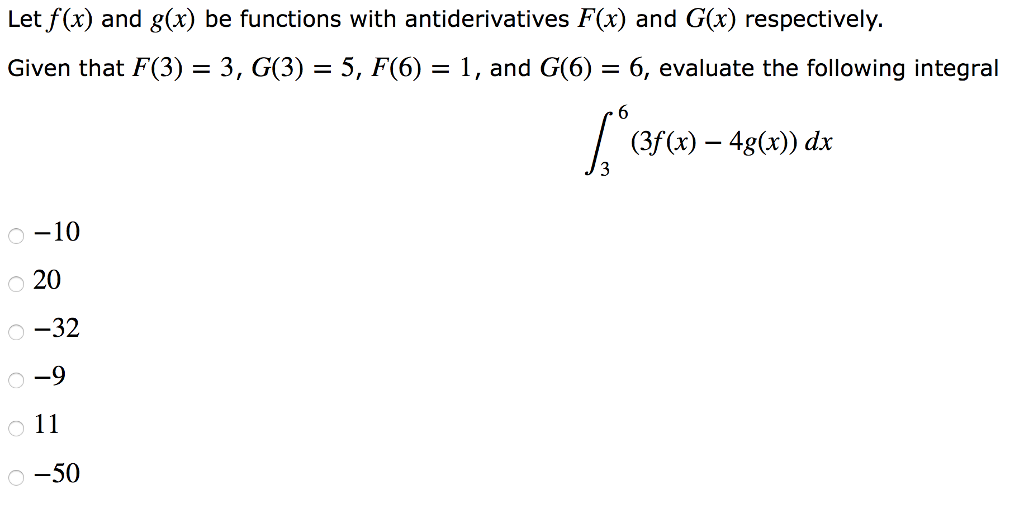 Solved Let f(x) and g(x) be functions with antiderivatives | Chegg.com