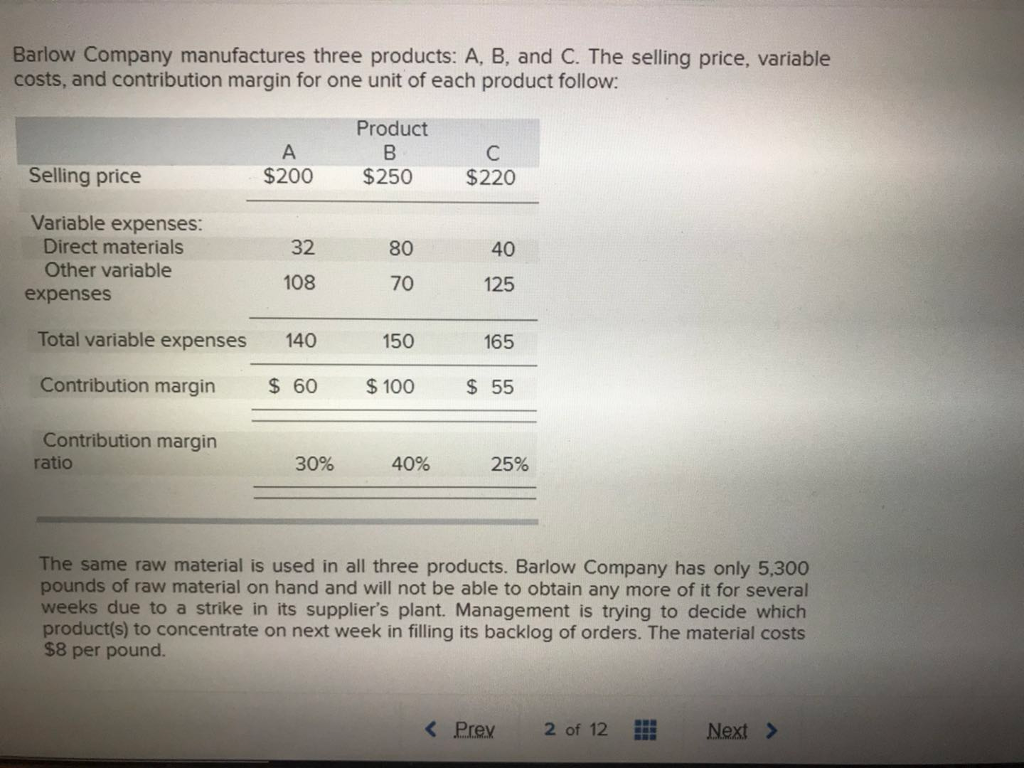 Solved Barlow Company Manufactures Three Products: A, B, And | Chegg.com