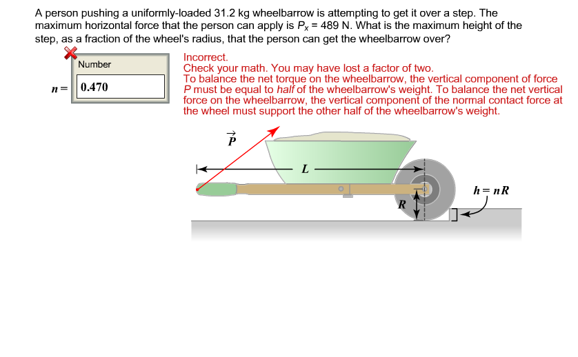 Solved A person pusing a uniformly loaded 31.2kg wheelbarrow