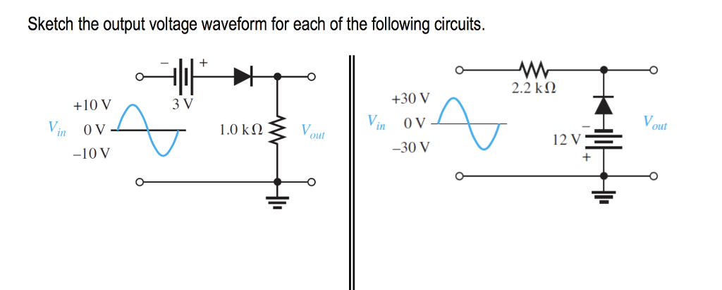 Solved Sketch the output voltage waveform for each of the | Chegg.com