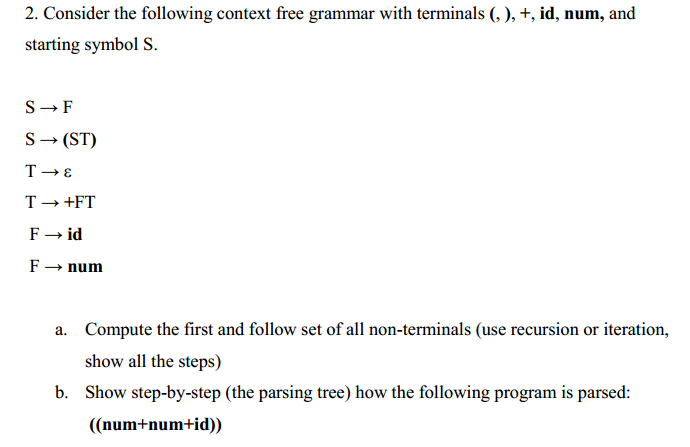 Solved 2. Consider the following context free grammar with | Chegg.com