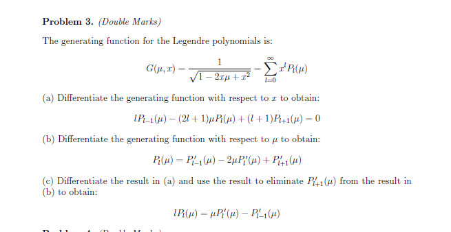 Solved The Generating Function For The Legendre Polynomials 3431