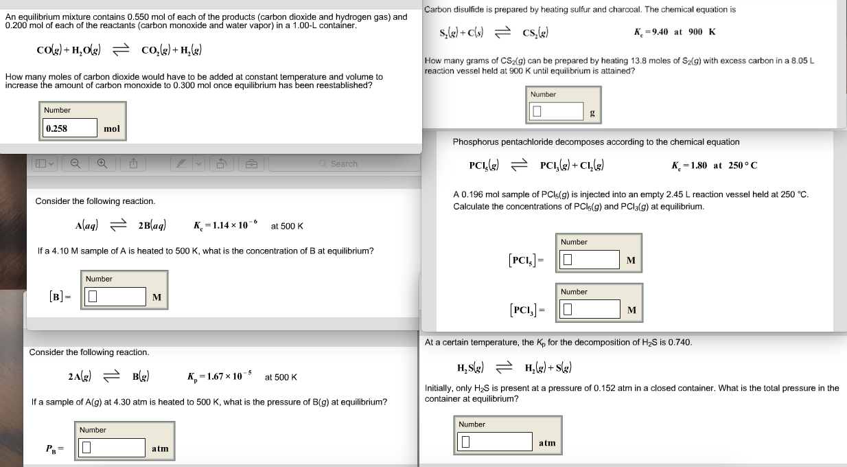 Solved An equilibrium mixture contains 0.550 mol of each of | Chegg.com