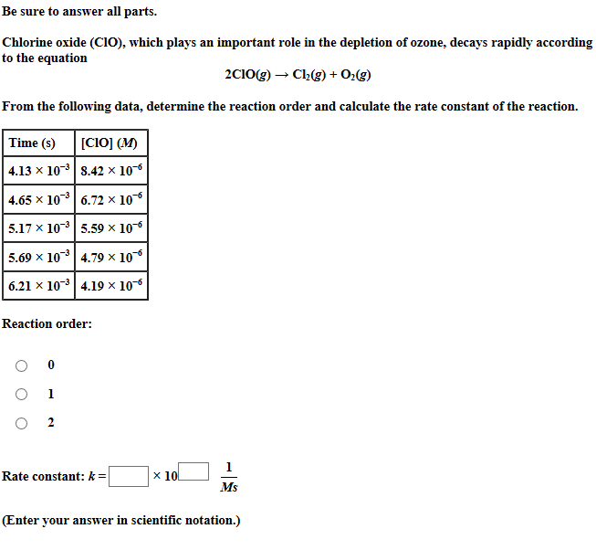 Solved Chlorine oxide (CLO), which plays an important role