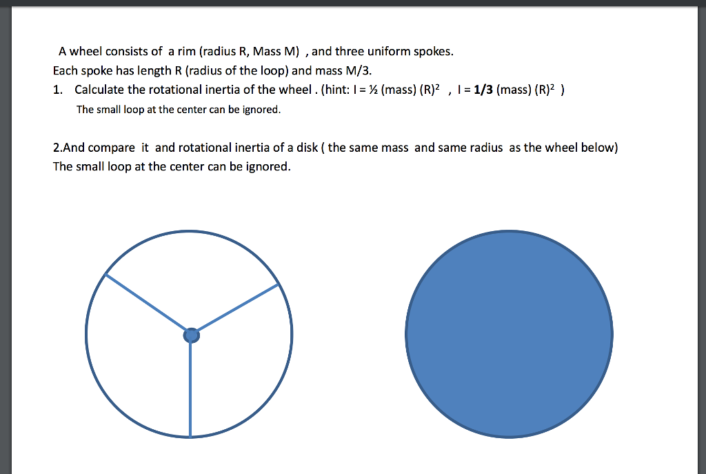 Solved A wheel consists of a rim (radius R, Mass M), and | Chegg.com