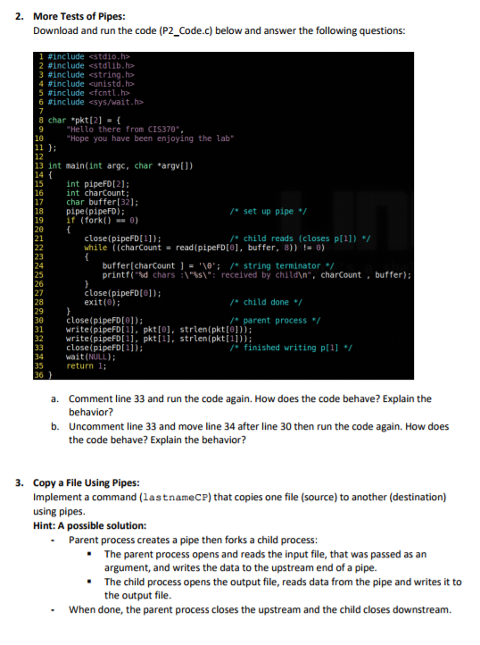 Solved 1. Test Communication Using Pipes: Download and run | Chegg.com