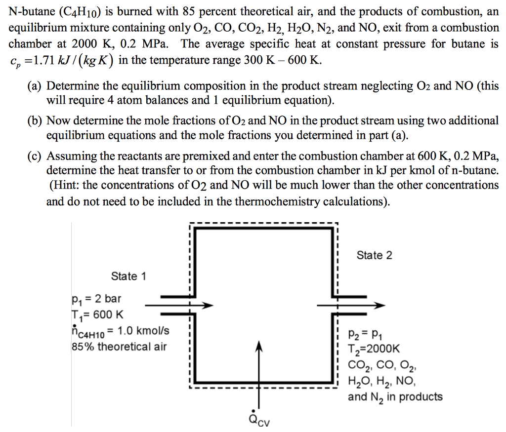 Nbutane (C4H10) is burned with 85 percent
