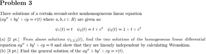 Solved Problem 3 Three solutions of a certain second-order | Chegg.com