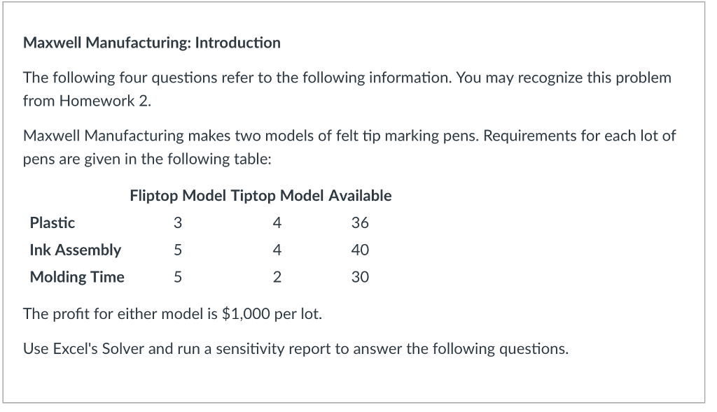 Solved Maxwell Manufacturing Introduction The following