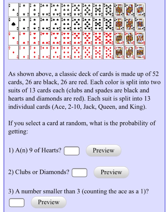 Solved As shown above, a classic deck of cards is made up of | Chegg.com