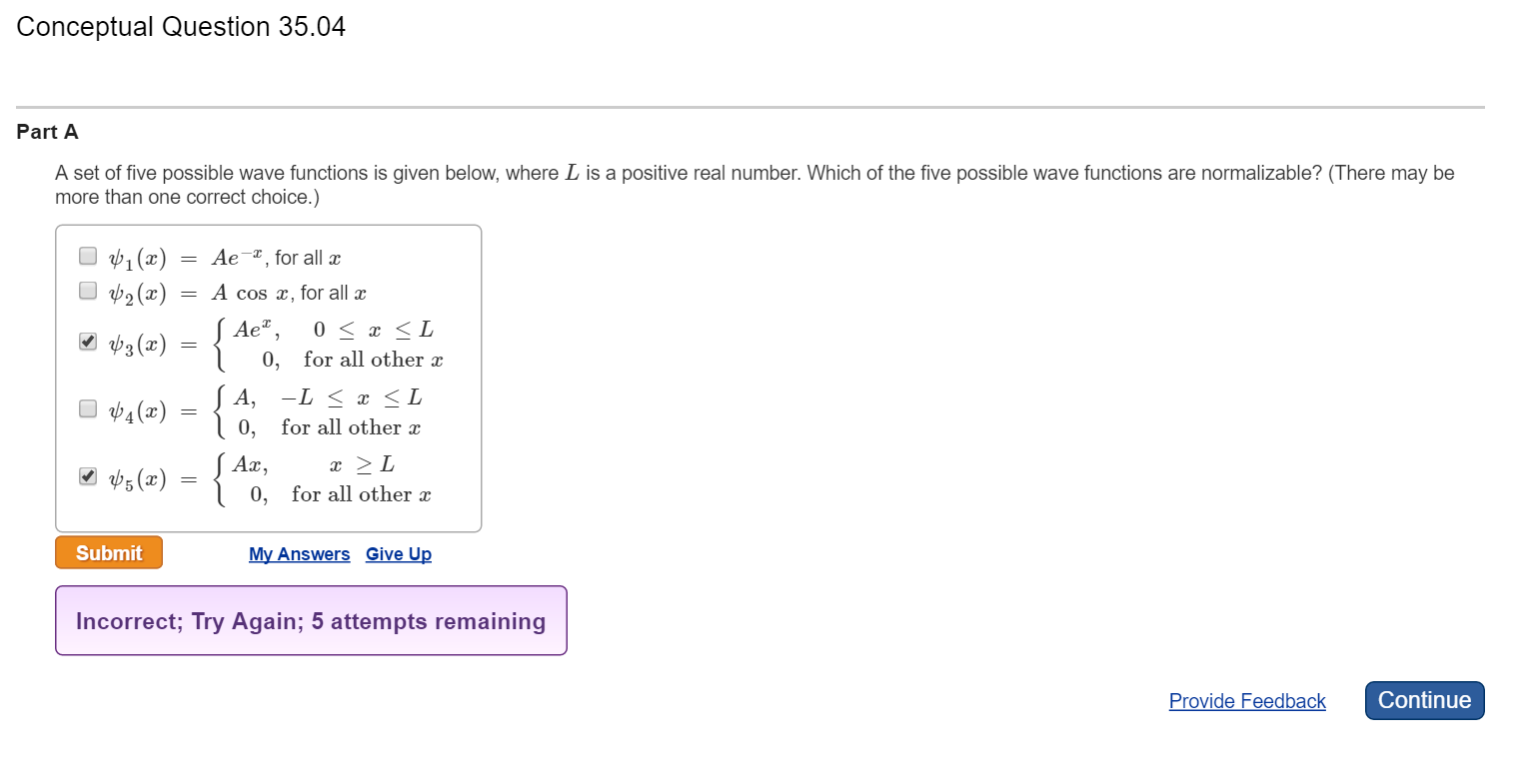 Solved A set of five possible wave functions is given below, | Chegg.com
