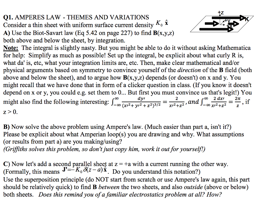 Solved consider a thin sheet with uniform surface current chegg