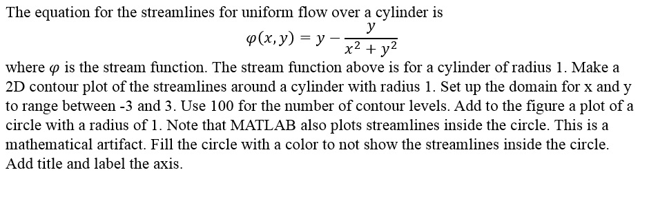 Using matlab, the equation for the streamlines for | Chegg.com