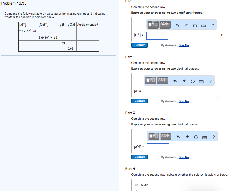 Solved Problem 16.35 Complete the following table by | Chegg.com