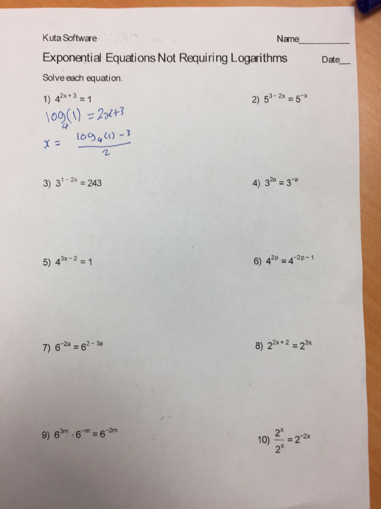 Solving Logarithmic Equations Worksheet