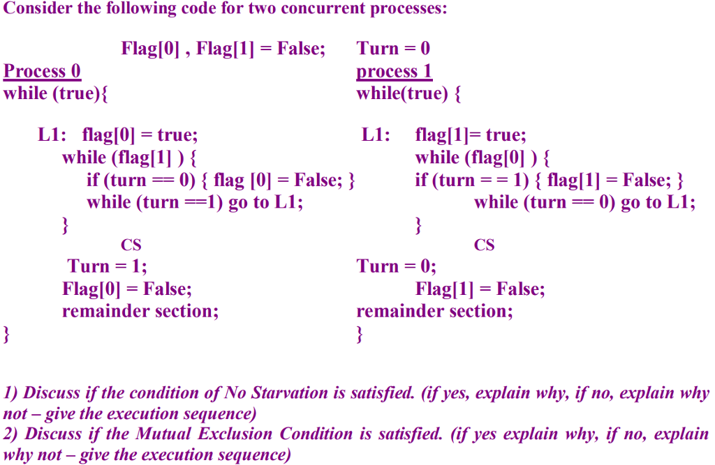 Solved Consider the following code for two concurrent | Chegg.com