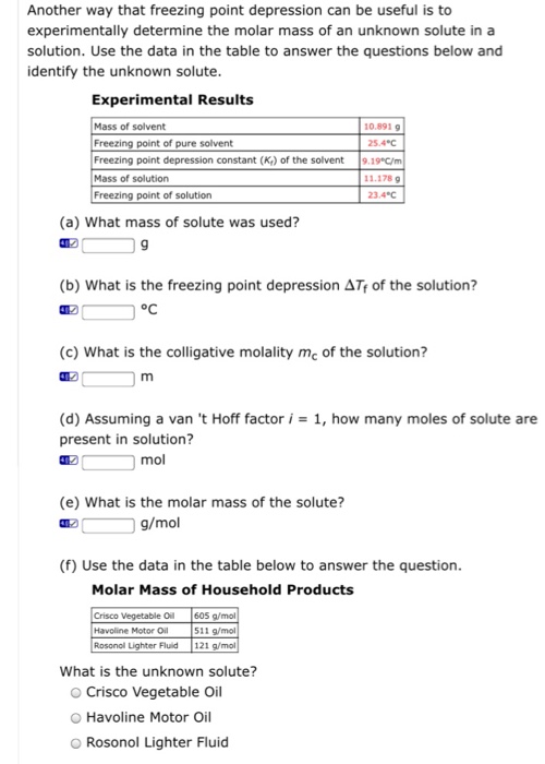 Solved Another way that freezing point depression can be | Chegg.com