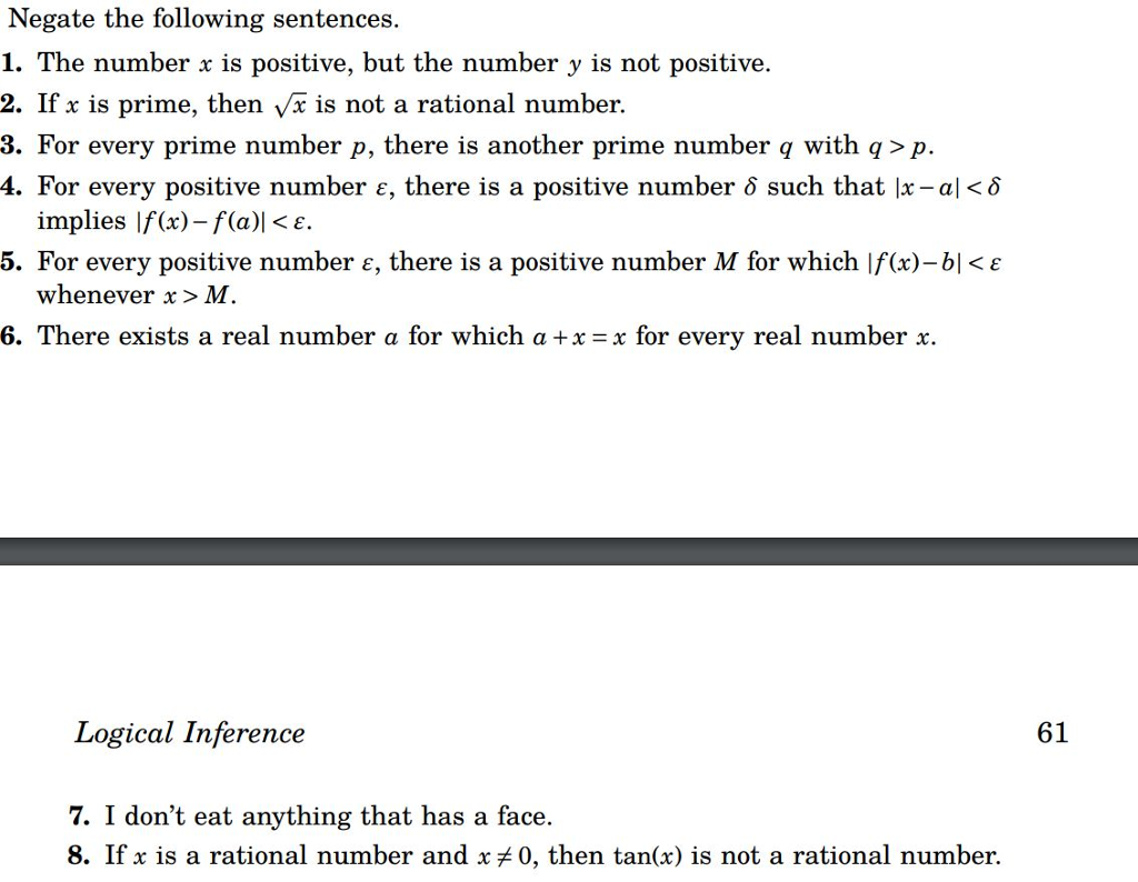 Solved Negate the following sentences. 1. The number x is | Chegg.com