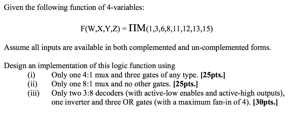 Solved Given the following function of 4-variables: F(W, X, | Chegg.com