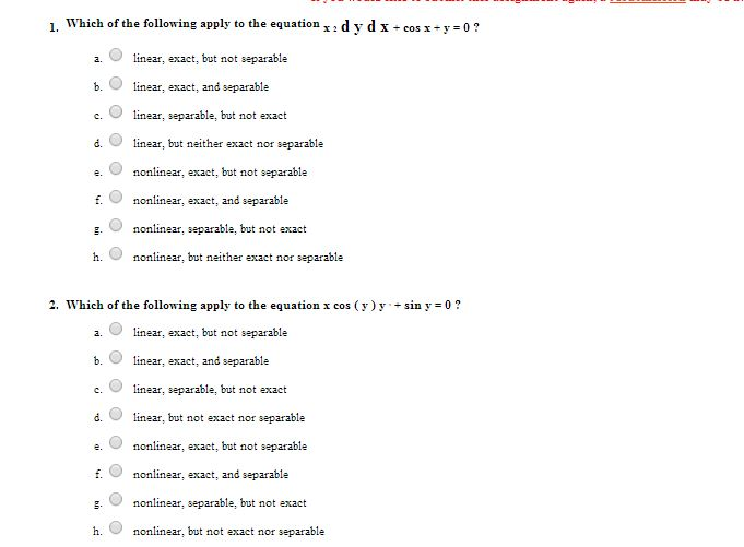 Solved Which of the following apply to the equation x2 : dy Chegg com