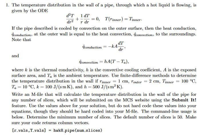 1. The temperature distribution in the wall of a | Chegg.com