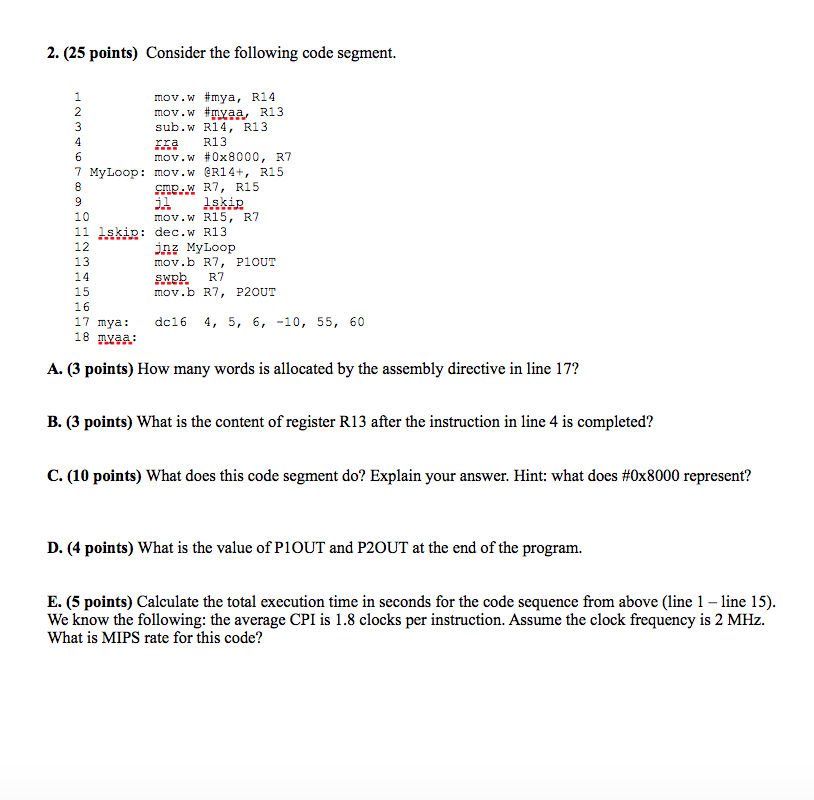 Solved 2. 25 points Consider the following code segment. Chegg