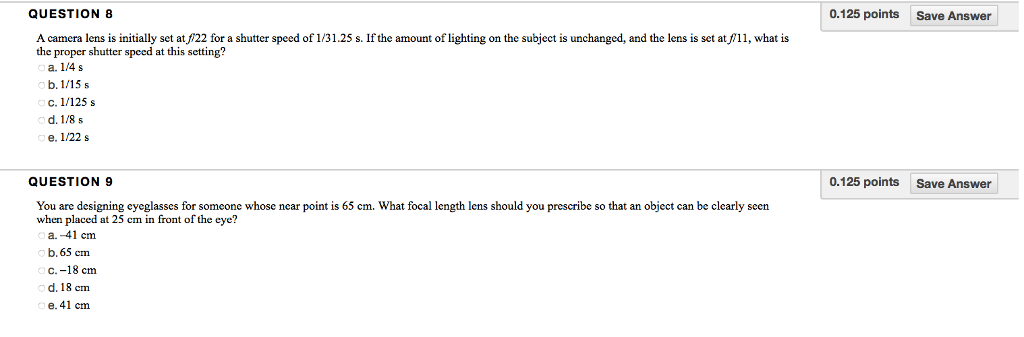 Solved QUESTION 8 0.125 points Save Answer A camera lens is | Chegg.com