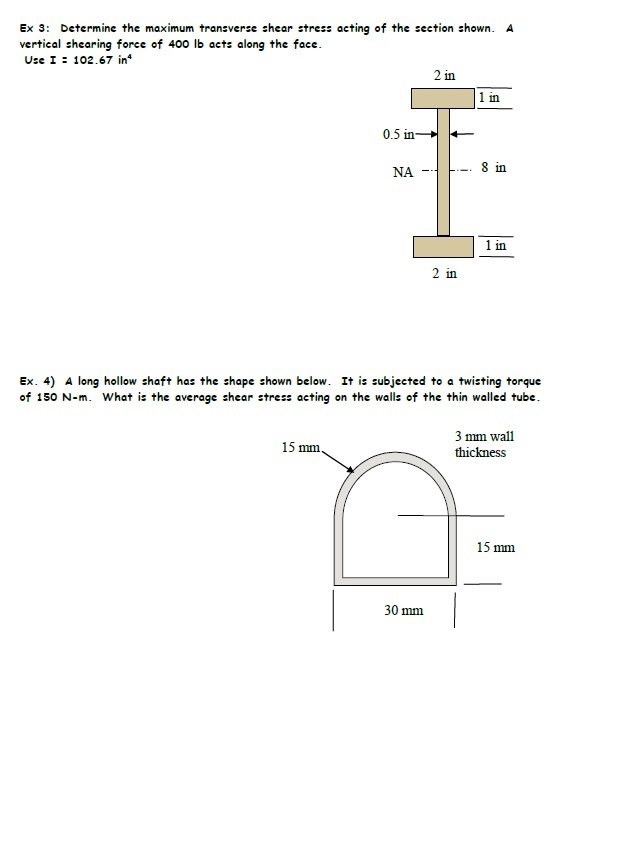 Solved Ex 3: Determine the maximum transverse shear stress | Chegg.com