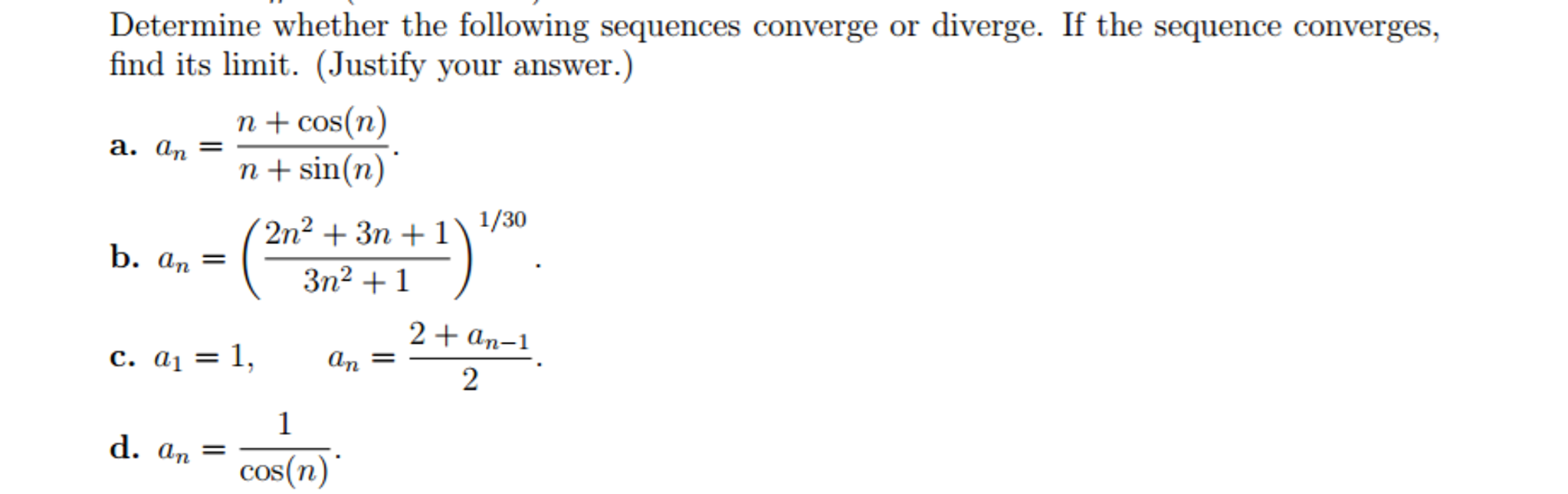 Solved Determine Whether The Following Sequences Converges | Chegg.com