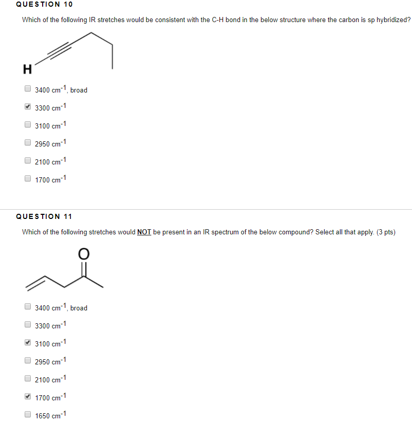 Solved Which of the following IR stretches would be