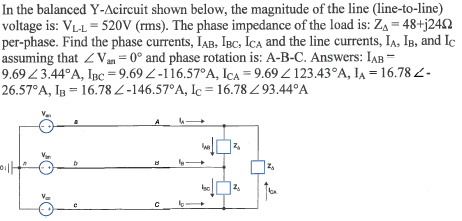 Solved In the balanced Y-Delta circuit shown below, the | Chegg.com