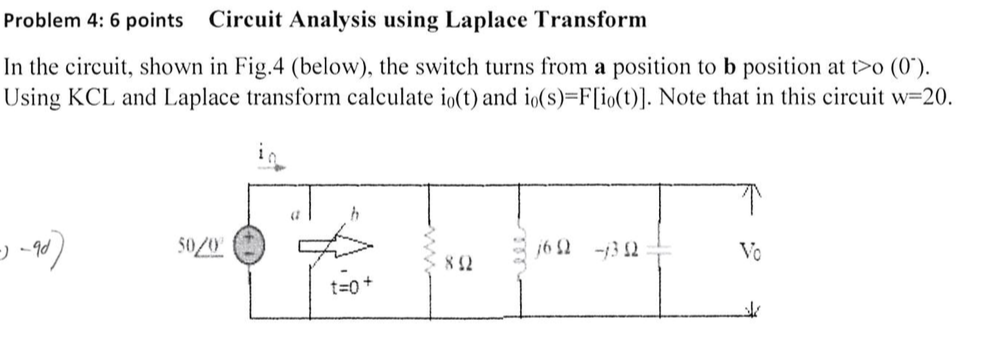 Solved Problem 4: 6 Points Circuit Analysis Using Laplace | Chegg.com