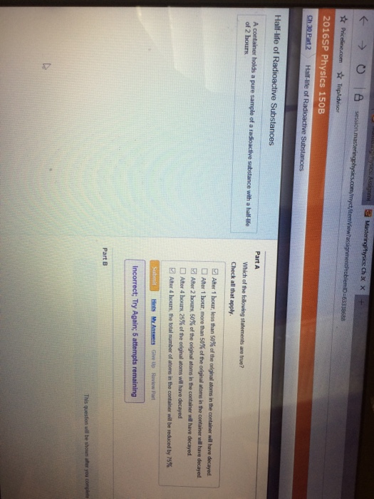 Solved Half life of Radioactive Substance A container holds | Chegg.com