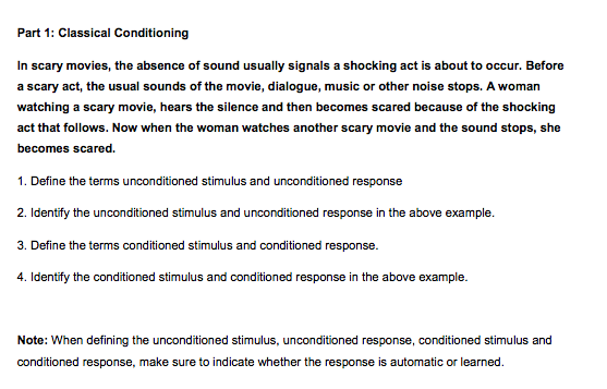 Solved Part 1 Classical Conditioning In Scary Movies The Chegg