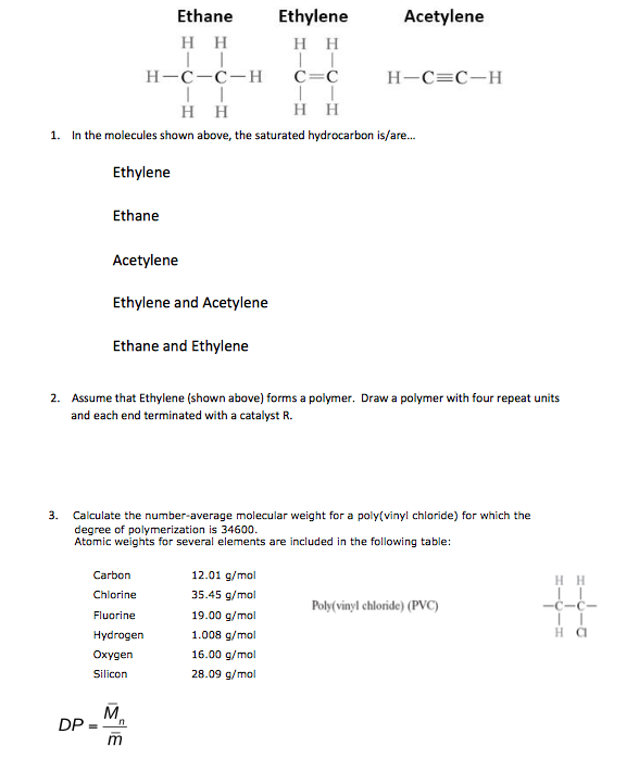 Solved Ethylene Ethane ?? Acetylene ?? H-C-C-H CC ?? ?? 1. | Chegg.com