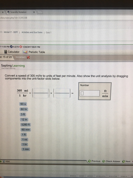 Solved Convert a speed of 305 mi/hr to units of feet per