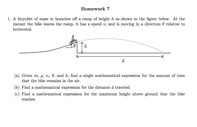Solved A bicyclist of mass m launches off a ramp of height h | Chegg.com